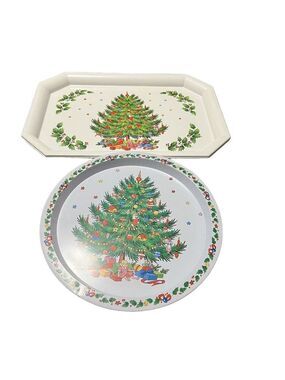 Ullman Christmas Tree Holiday Food Party Large Serving Trays Vintage Lot Of 2